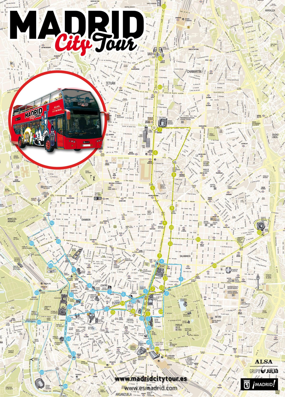 Madrid city bus tour რუკა