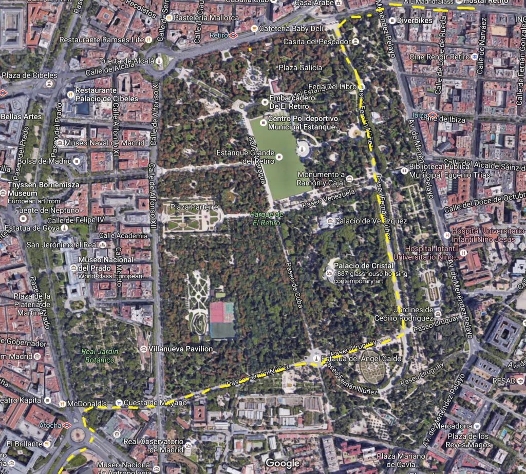 retiro პარკი მადრიდის რუკა