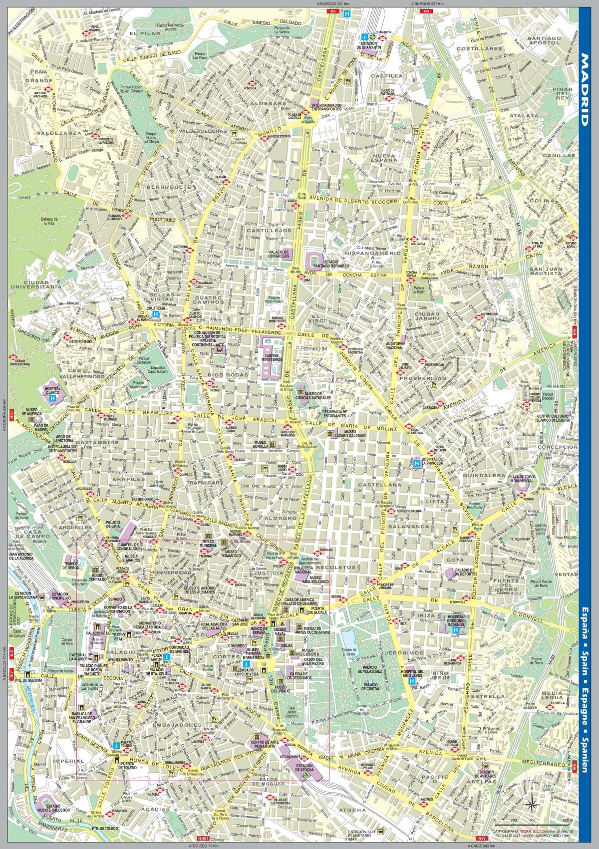 ქუჩის რუკა მადრიდის ქალაქის ცენტრში